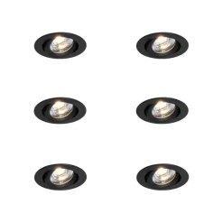 Set van 6 inbouwspots zwart kantelbaar 8,2cm incl. LED dim to IP54 ultra slim - Pupil