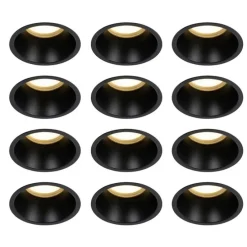 Set van 12 inbouwspots zwart GU10 70mm IP44 - Dept