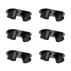 Set van 6 inbouwspots zwart GU10 70mm kantelbaar 2-lichts - Installa