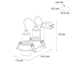 Set van 6 inbouwspots zwart GU10 35mm kantelbaar 2-lichts - Installa