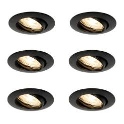 Set van 6 inbouwspots zwart GU10 35mm - Edu