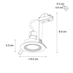 Set van 6 inbouwspots zwart GU10 35mm - Edu
