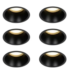 Set van 6 inbouwspots zwart GU10 70mm IP44 - Dept