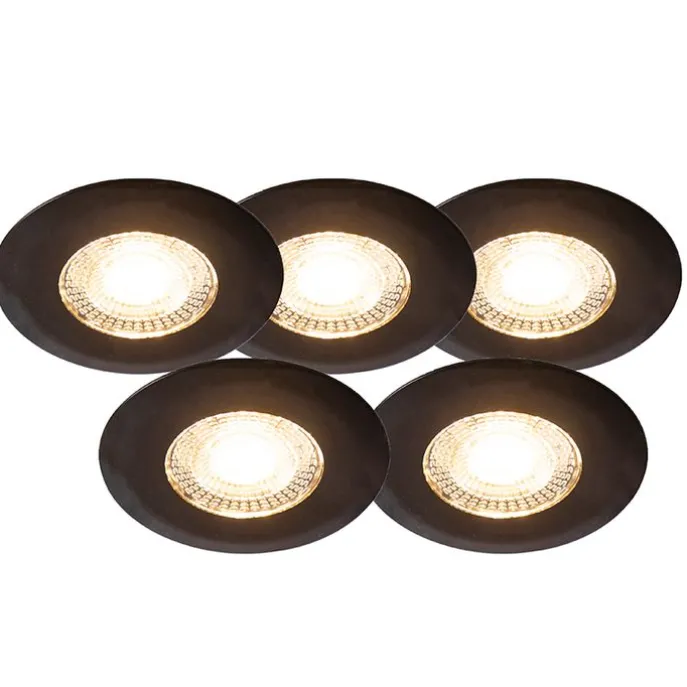 Set van 5 inbouwspots zwart 3-staps dimbaar IP44 - Ulo