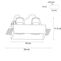 Set van 6 inbouwspots zwart GU10 70mm 2-lichts trimless - Oneon