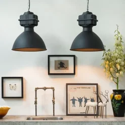 Set van 2 industriële hanglampen klein mat zwart - Sicko
