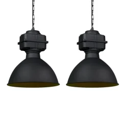 Set van 2 industriële hanglampen klein mat zwart - Sicko