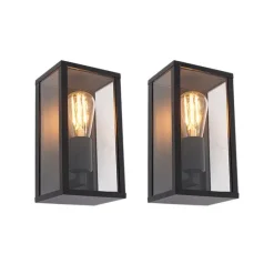 Set van 2 Industriële wandlampen zwart 26 cm IP44- Charlois