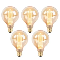 Set van 5 LED lamp G95 E27 5W 1800K amber 3-staps dimbaar