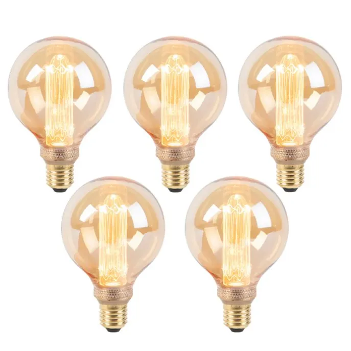 Set van 5 LED lamp G95 E27 5W 1800K amber 3-staps dimbaar