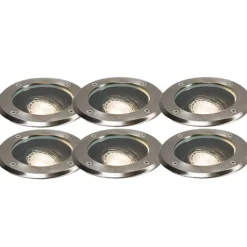 Set van 6 moderne buiten grondspot RVS IP65 verstelbaar - Delux