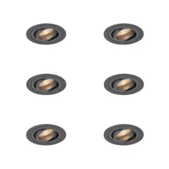 Set van 6 Moderne inbouwspot gunmetal GU10 50mm rond kantelbaar - Rondoo