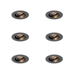 Set van 6 Moderne inbouwspot gunmetal GU10 50mm rond kantelbaar - Chuck