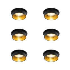 Set van 6 Moderne inbouwspot zwart met gouden binnenkant - Insta