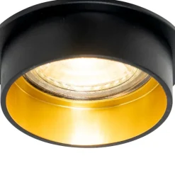 Set van 6 Moderne inbouwspot zwart met gouden binnenkant - Insta
