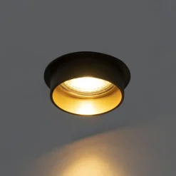 Set van 6 Moderne inbouwspot zwart met gouden binnenkant - Insta