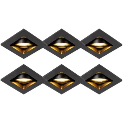 Set van 6 moderne inbouwspots zwart verstelbaar - Qure