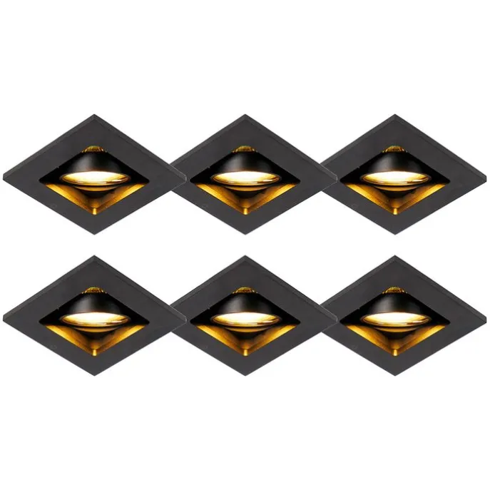 Set van 6 moderne inbouwspots zwart verstelbaar - Qure