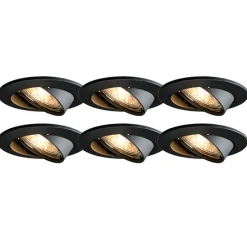 Set van 6 moderne inbouwspots zwart kantelbaar - Edu