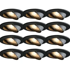 Set van 12 moderne inbouwspots zwart kantelbaar - Edu