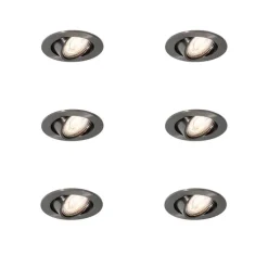 Set van 6 moderne inbouwspots gunmetal GU10 50mm rond kantelbaar - Cisco