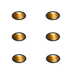 Set van 6 moderne inbouwspots zwart met goud GU10 35mm IP44 - Dept
