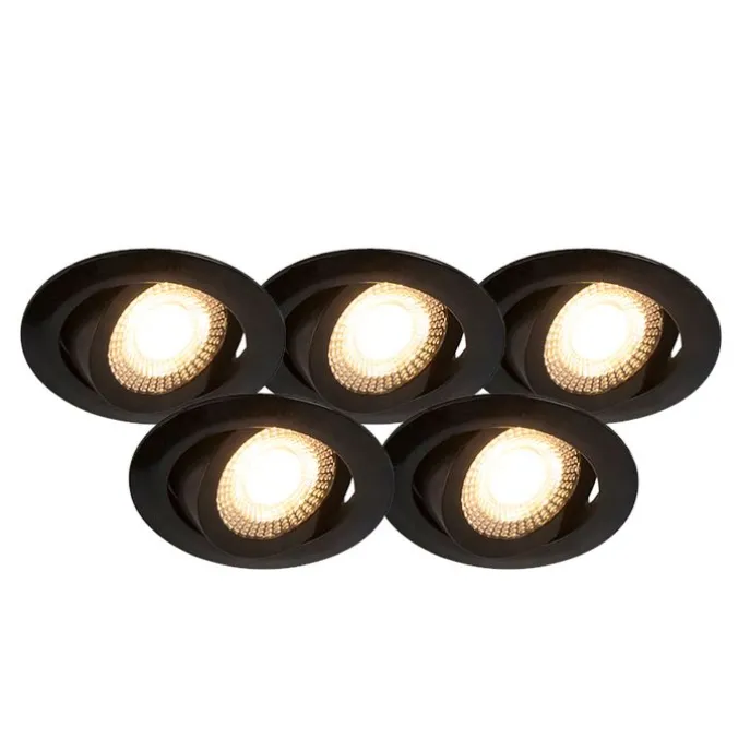 Set van 5 moderne inbouwspots zwart incl. LED 3-staps dimbaar - Mio