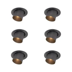 Set van 6 moderne inbouwspots gunmetal GU10 50mm rond kantelbaar - Installa