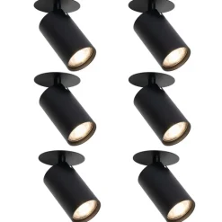 Set van 6 moderne inbouwspots zwart GU10 50mm - Chels