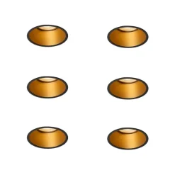 Set van 6 moderne inbouwspots zwart met goud GU10 50mm IP44 - Dept