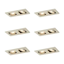 Set van 6 Moderne inbouwspot beige GU10 50mm draai- en kantelbaar 2-lichts - Qure