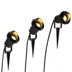 Set van 3 prikspots zwart incl. snoer en stekker IP65 - Done