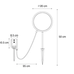 Set van 2 prikspots zwart 50cm incl. LED oplaadbaar en solar IP65 - Adalind
