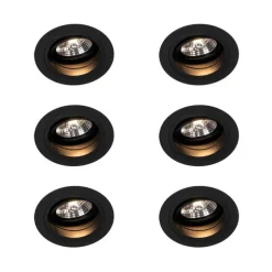 Set van 6 Ronde inbouwspot zwart verstelbaar - Chuck 70