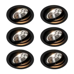 Set van 6 Ronde inbouwspot zwart verstelbaar - Chuck 111