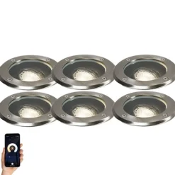Set van 6 smart buiten grondspot verstelbaar incl. Wifi GU10 - Delux