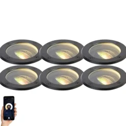 Set van 6 smart buiten grondspots zwart verstelbaar IP65 incl. Wifi GU10 - Delux