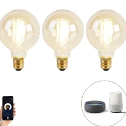 Set van 3 smart E27 dim to warm LED lampen G95 goldline 7W 806 lm 1800K - 3000K