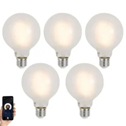 Set van 5 Smart E27 dimbare LED lampen G95 mat 7W 806 lm 2700-6500K
