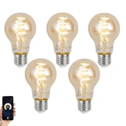 Set van 5 Smart E27 dimbare LED lampen A60 amber 4.9W 320 lm 2500K