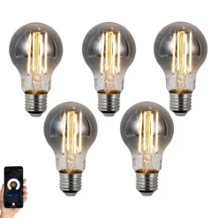 Set van 5 Smart E27 dimbare LED lampen A60 smoke 4.9W 150 lm 1800K