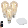 Set van 3 smart E27 dimbare LED lampen ST64 4.9W 320 lm 2500K incl. Zigbee Smart Hub