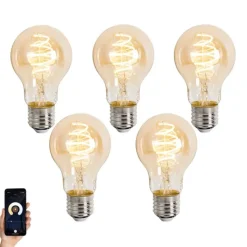 Set van 5 Smart E27 dimbare LED lampen A60 amber 4.9W 320 lm 2500K