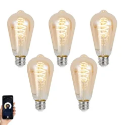 Set van 5 Smart E27 dimbare LED lampen ST64 amber 4.9W 320 lm 2500K