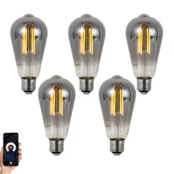 Set van 5 Smart E27 dimbare LED lampen ST64 smoke 4.9W 150 lm 1800K