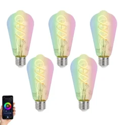 Set van 5 Smart E27 dimbare LED lampen ST64 helder RGBW 4W 250 lm 2700K