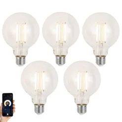 Set van 5 Smart E27 dimbare LED lampen G95 helder 7W 806 lm 2700-6500K