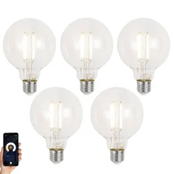 Set van 5 Smart E27 dimbare LED lampen G95 helder 7W 806 lm 2700-6500K