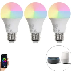 Set van 3 smart E27 LED lampen A60 mat RGBW 8,5W 806 lm 2700K