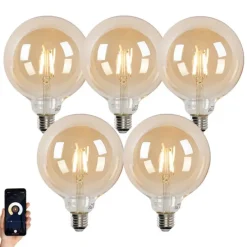 Set van 5 Smart E27 LED lamp G125 goud 4,9W 470 lm 1800-4000K